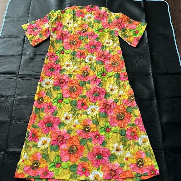 Vintage Embossed Floral 3/4 Zip Front House Coat Lounger Muumuu Dress Size M - Picture 3 of 14